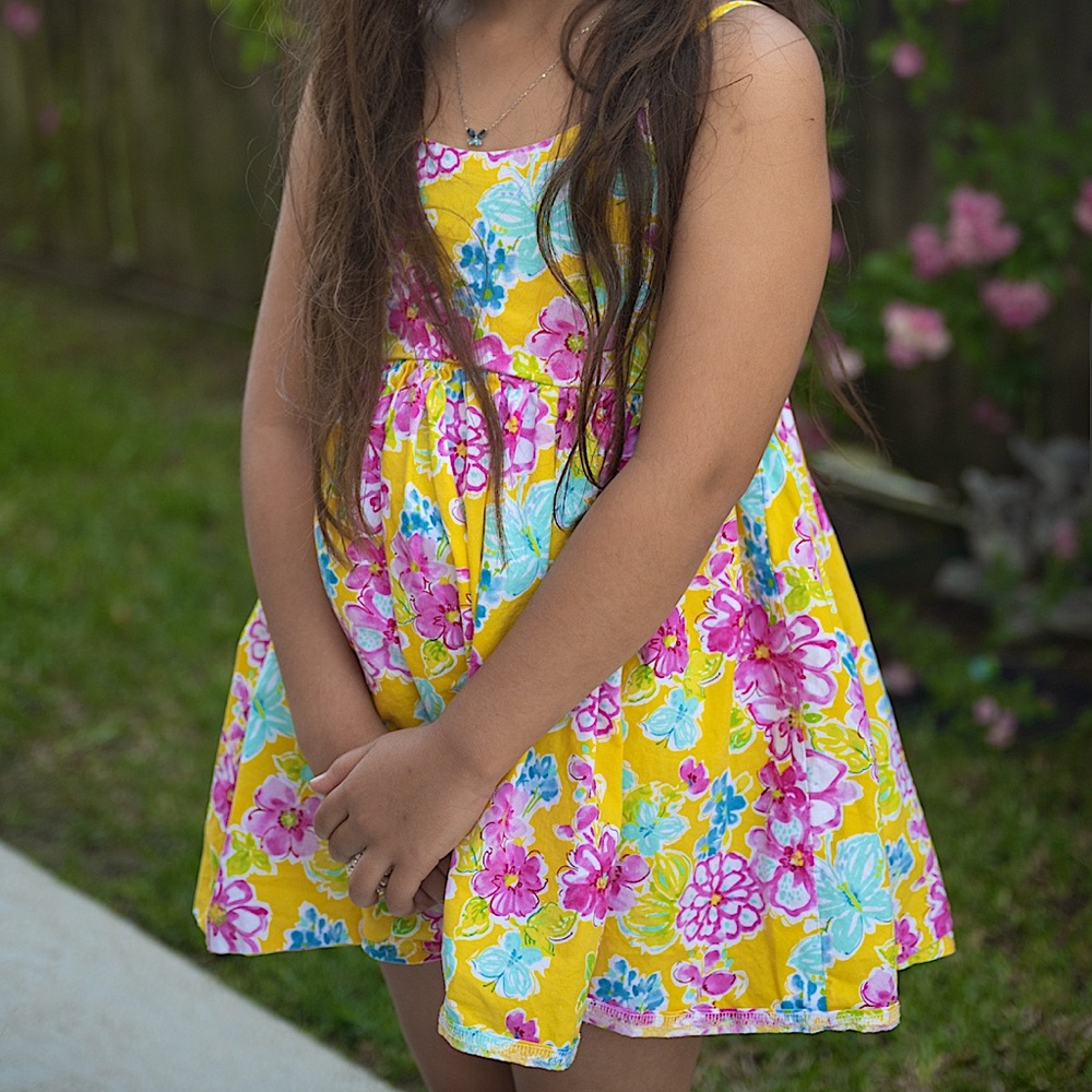 Floral Yellow Dress with Pink and Blue Accents